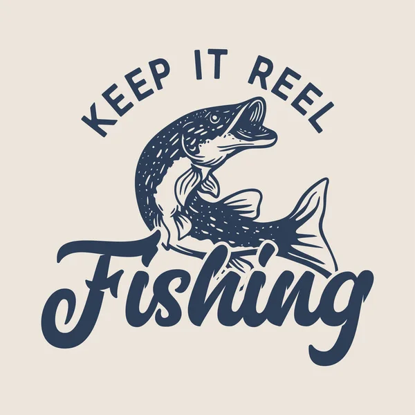 Logo Design Keep Reel Fishing Northern Pike Fish Vintage Illustration — Wektor stockowy