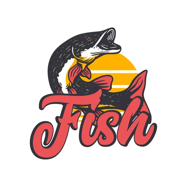 Kuzey Turna Balıklı Logo Tasarımı Balık Vintage Çizimi — Stok Vektör