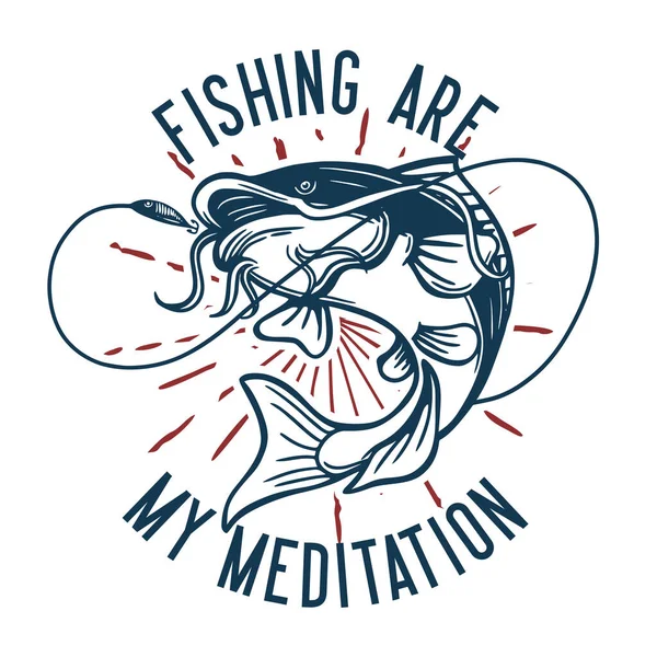 Diseño Camiseta Pesca Son Meditación Con Peces Gato Ilustración Vintage — Archivo Imágenes Vectoriales