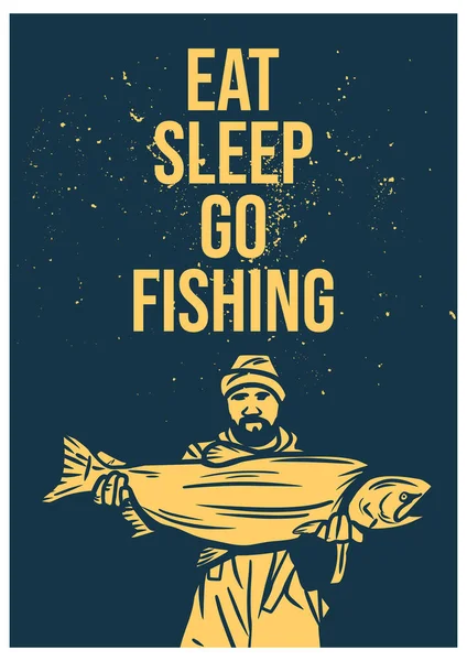 Poster Tasarımı Yemek Yemek Uyku Balıkçı Ile Balıkçılık Gitmek Büyük — Stok Vektör