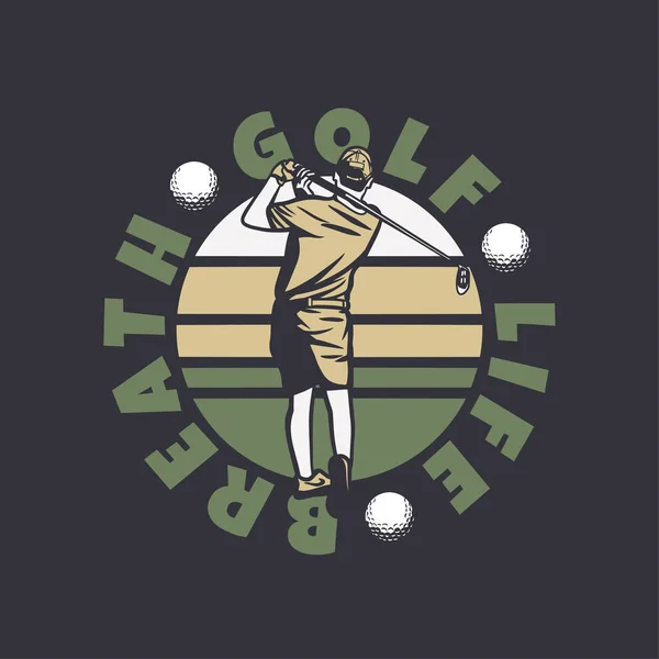 Logo Design Golf Vita Respirare Con Uomo Golfista Oscillando Sue — Vettoriale Stock