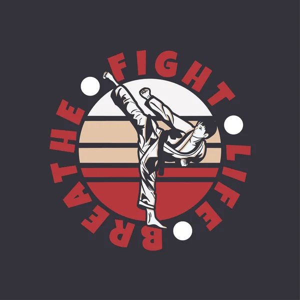 Logo Design Fight Life Breathe Karate Martial Art Artist Kicking — Stockový vektor