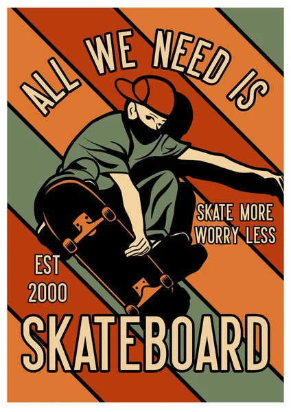 Дизайн Плакату Нам Потрібно Скейтборд Скейтборд Більше Турбуватися Менше Est — стоковий вектор