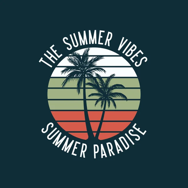 Summer Vibes Summer Paradise Palm Tree Silhouette Flat Illustration — Stockový vektor