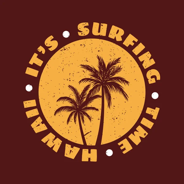 Logo Design Surfing Time Hawaii Silhouette Palm Tree Flat Illustration — Stock Vector