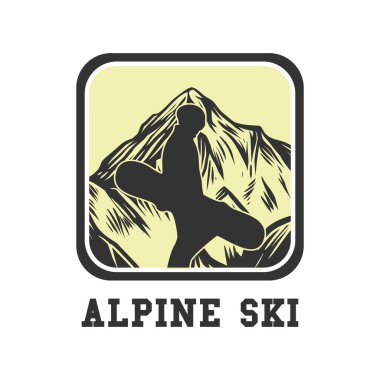 Logo tasarımı alp kayağı, siluetteki adamın elinde düz bir illüstrasyon var.