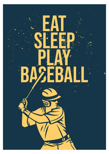 ポスターデザインバットヴィンテージイラストを持つ野球選手と寝るプレー野球を食べる — ストックベクタ