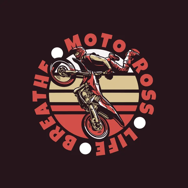 Logo Design Motocross Life Breathe Motocross Rider Doing Jumping Attraction — Stock Vector