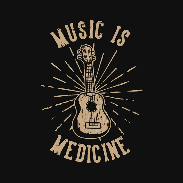 Shirt Design Slogan Typographie Musique Est Médecine Avec Ukulele Illustration — Image vectorielle