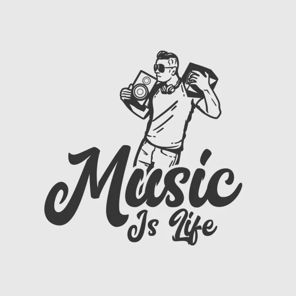 Diseño Camiseta Tipografía Lema Música Vida Con Hombre Bailando Tomando — Vector de stock