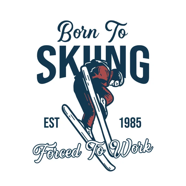 スキーに生まれたTシャツのデザインは スキーマンが魅力的なヴィンテージイラストをやることで1985年にEstを働かせました — ストックベクタ