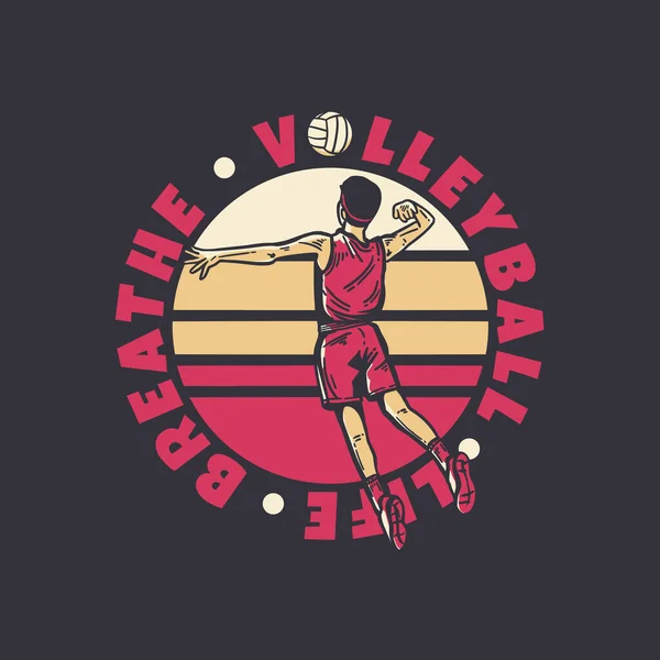 Дизайн Логотипу Волейболу Життя Дихає Волейболістом Ілюстрація Волейболіста — стоковий вектор