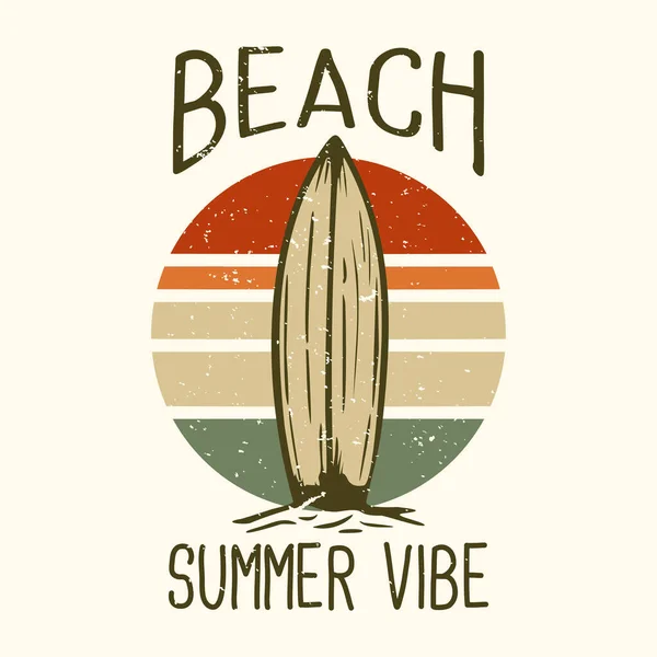 Shirt Design Slogan Typography Beach Summer Vibrace Surfing Board Vintage — Stockový vektor