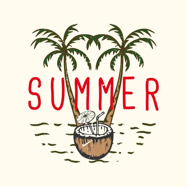 Shirt Design Slogan Typography Summer Coconut Juice Vintage Illustration — Stockový vektor