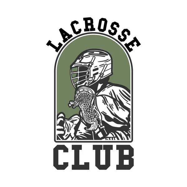 Logo Ontwerp Lacrosse Club Met Man Houden Lacrosse Stick Tijdens — Stockvector