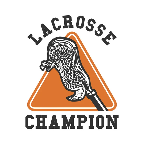 Logo Ontwerp Lacrosse Kampioen Met Lacrosse Stick Vintage Illustratie — Stockvector
