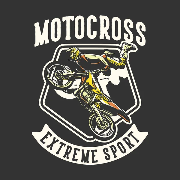 Logo Design Motocross Extremsport Mit Mann Reiten Motocross Jahrgang Illustration — Stockvektor