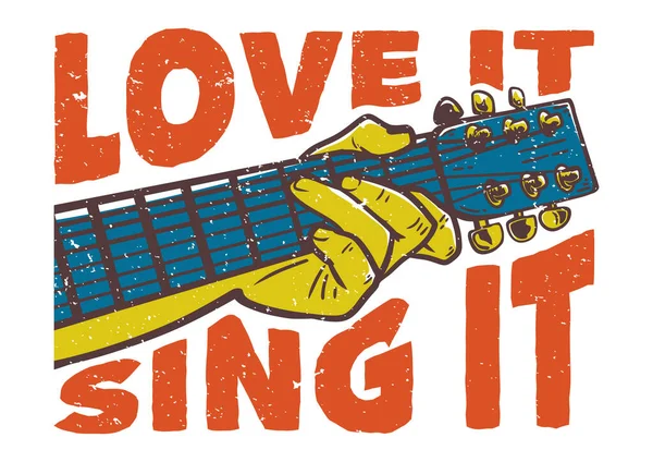 Shirt Design Slogan Typographie Love Chanter Avec Guitare Jouer Illustration — Image vectorielle
