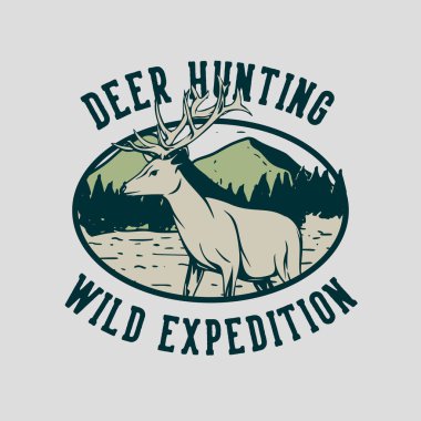 Logo tasarımı geyik avı. Geyik desenli illüstrasyonla vahşi bir keşif.