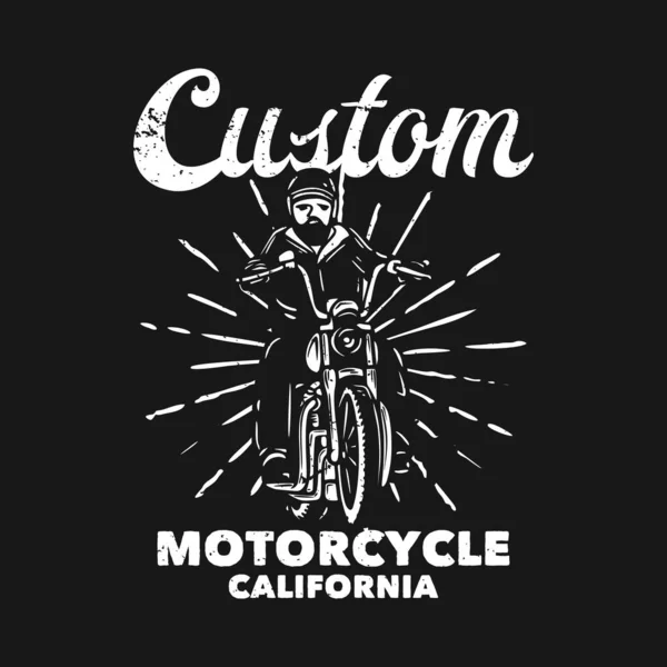 Shirt Design Custom Motorcycle California Man Riding Motorcycle Vintage Illustration — Stock Vector