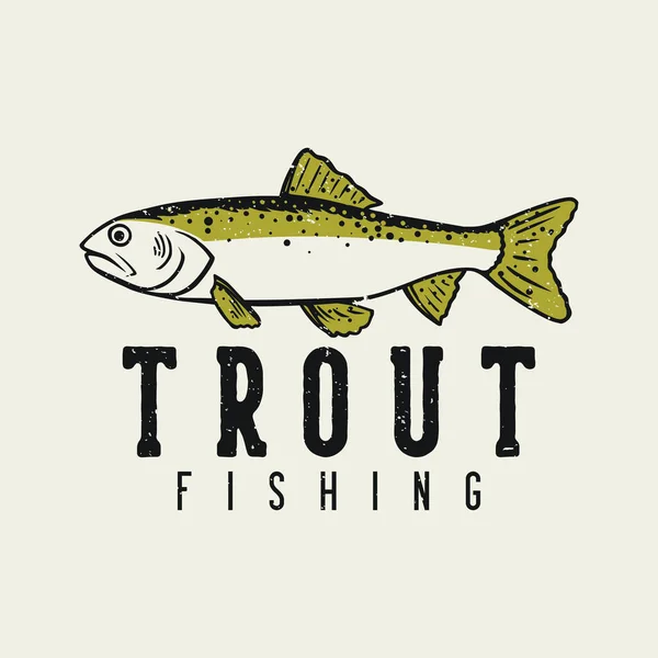 Logotipo Design Truta Pesca Com Peixe Truta Ilustração Vintage — Vetor de Stock
