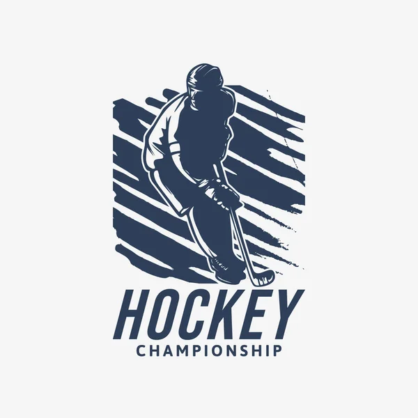 Logo Design Championnat Hockey Avec Illustration Vintage Joueur Hockey — Image vectorielle