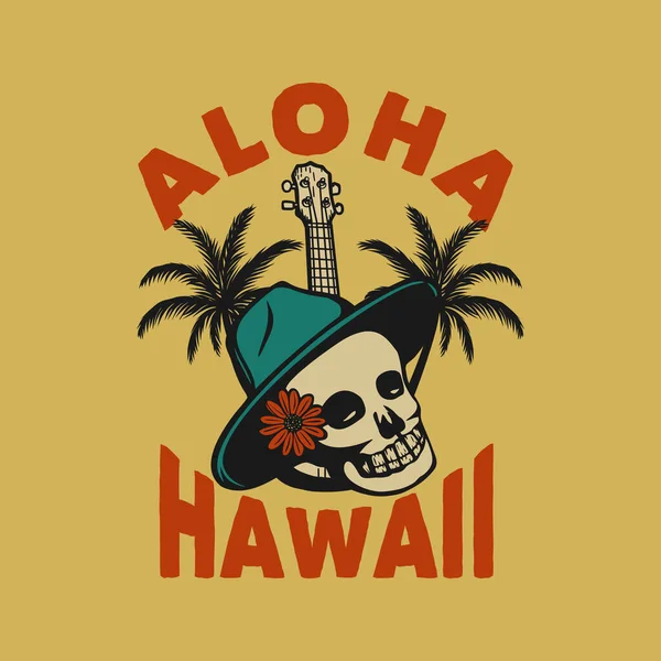 Skjorta Design Aloha Hawaii Med Skalle Vintage Illustration — Stock vektor