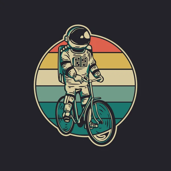 Vintage Design Astronaut Reiten Fahrrad Retro Vintage Illustration — Stockvektor