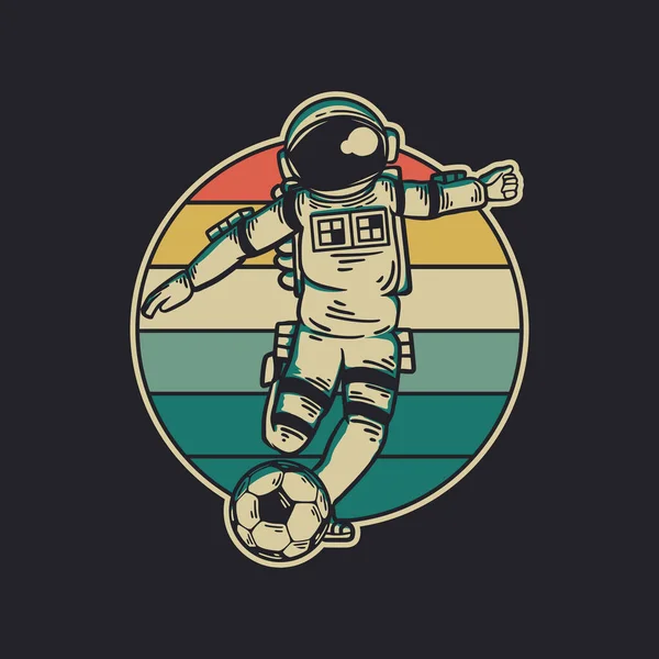 Astronaute Design Vintage Jouant Football Illustration Vintage Rétro — Image vectorielle