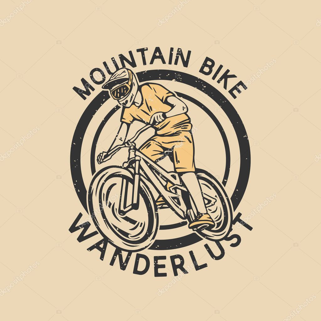 Logo design mountain bike wanderlust with mountain biker vintage illustration