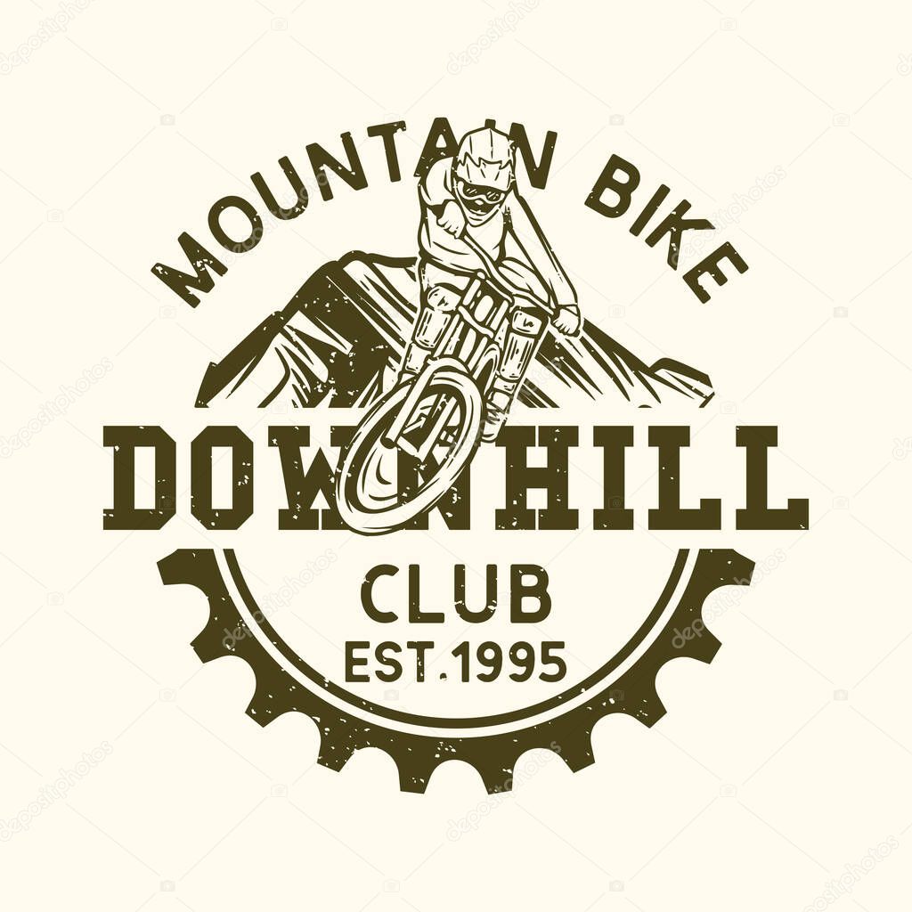 Logo design mountain bike downhill club est 1995 with mountain biker vintage illustration