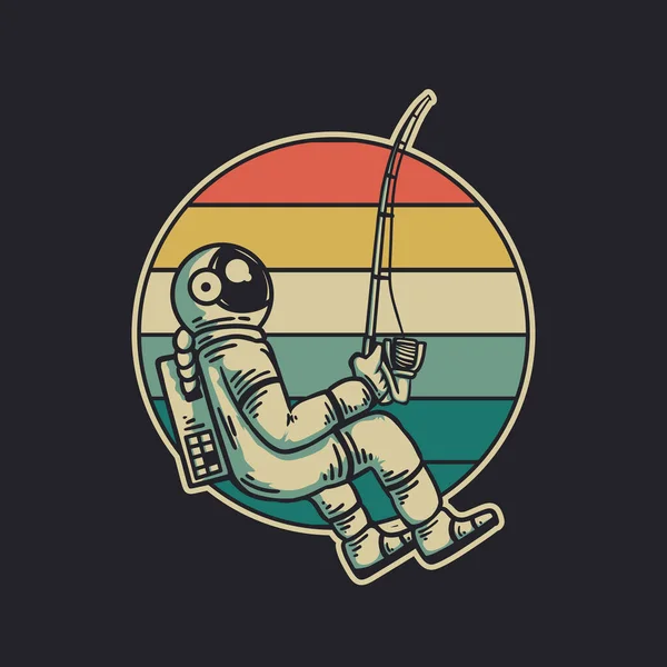 Design Vintage Astronaute Pêche Rétro Vintage Illustration — Image vectorielle