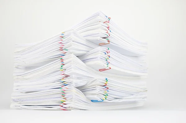 Pile of document with colorful paper clip — Stock Photo, Image