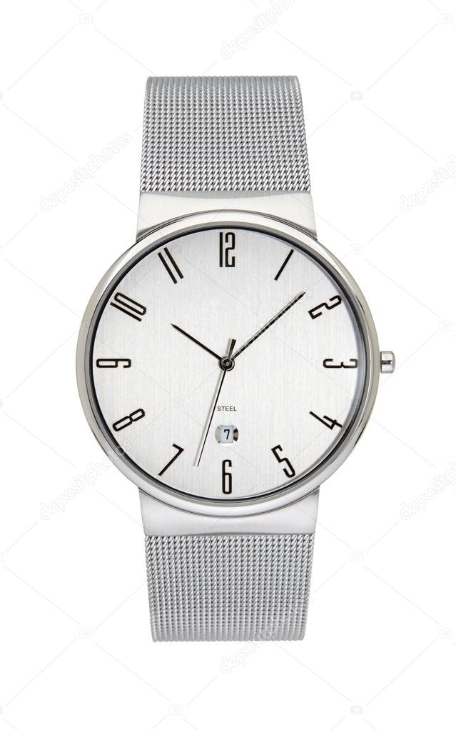 Silver wrist watch isolated on white