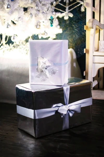 New Year Gift Boxs Christmas Tree New Year Christmas Greeting — Stock Photo, Image