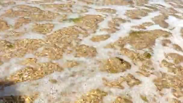 Hermosas olas suaves en la playa de arena dorada en Turquía. — Vídeo de stock