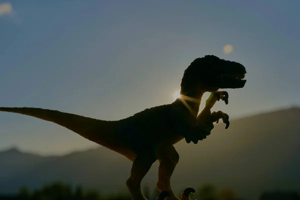 Dinosaurus Silhouet Zonsondergang Achtergrond — Stockfoto