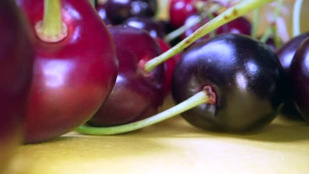 Red Ripe Cherries Table — Stock Video
