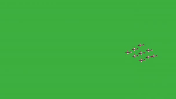 Nine Airplanes Show Green Screen Background — Stock Video