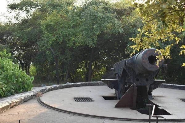 Lungo Cannone Antico Custodito Tra Una Foresta Zona Aperta — Foto Stock