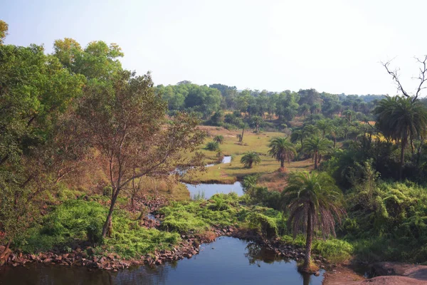 Blue Water Stream Flowing Green Fields Natural Surroundings — Stock Photo, Image