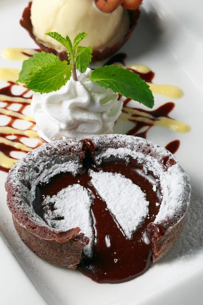 Chocolate fondant lava cake — Stock Photo, Image