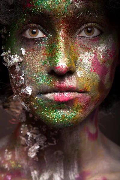 Fantasia menina pintada com arte facial e arte corporal — Fotografia de Stock