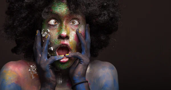 Fantezi kız yüz sanat ve vücut sanatı ile boyalı — Stok fotoğraf