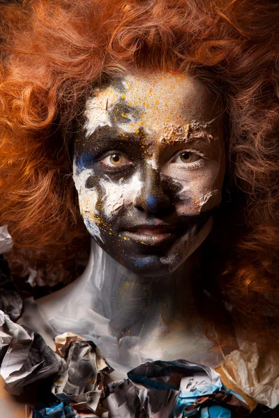 Red haired woman with face art — Stock Photo, Image