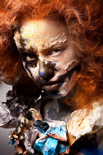 Red haired woman with face art — Stock Photo, Image