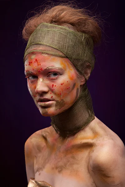 Girl with color face art — Stock Photo, Image