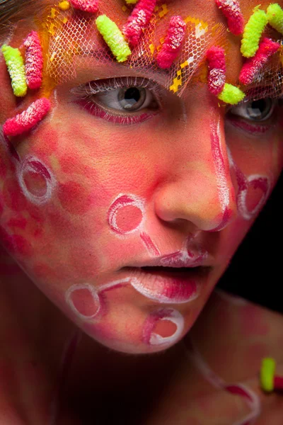 Luminoso viso arte e body art — Foto Stock