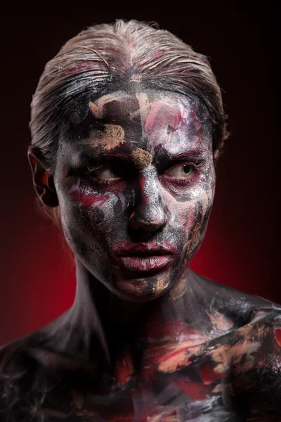 Woman painted with face art and body art — Stock Photo, Image