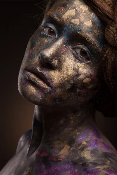 Zlatá ženská tvář Detailní — Stock fotografie